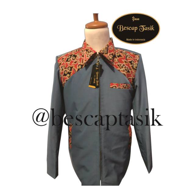 Jasket Kombinasi Batik Mega Mendung Motif Sayap Abu SMA
