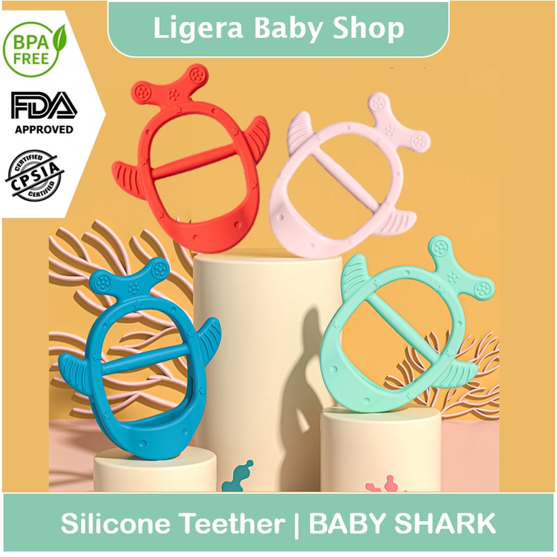 LIGERA Teether Silicone Baby Shark / Cow Gigitan Gelang Premium BPA FREE