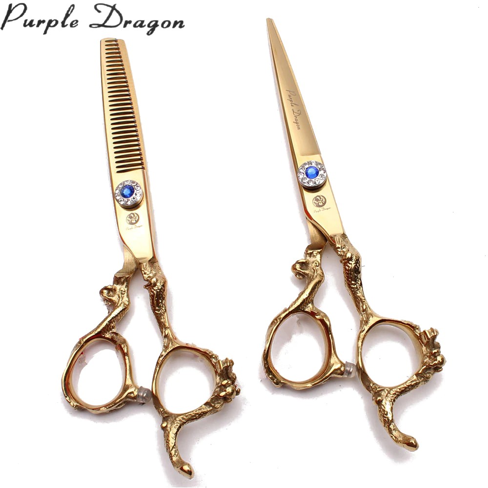 

6" Purple Dragon 440C Gold Hairdressing Scissors Thinning Scissors Cutting Shears Dragon Handle