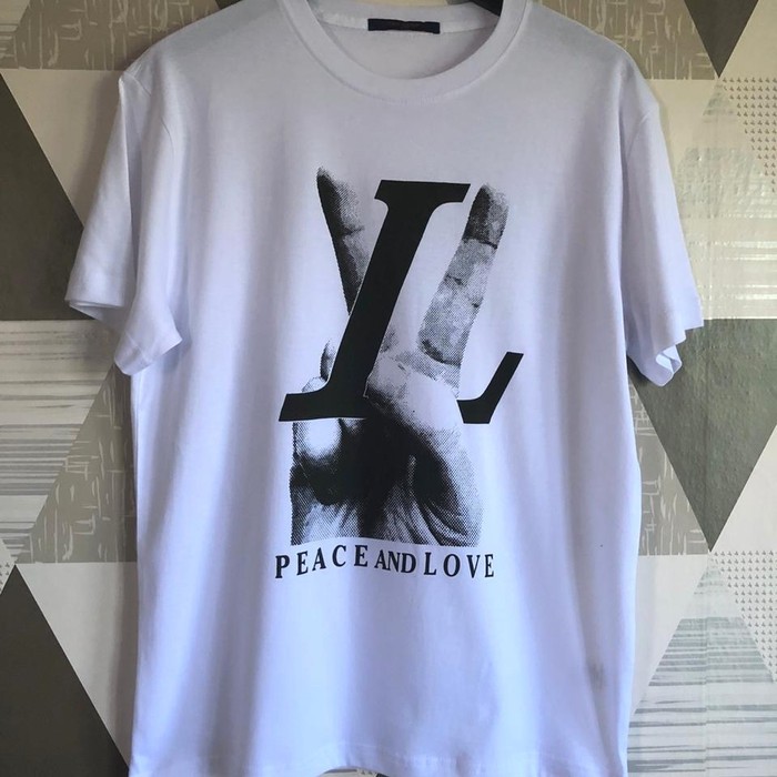 T-SHIRT LV PEACE AND LOVE WHITE PREMIUM KAOS PRIA KAOS WANITA LV MURAH KUALITAS LIKE ORI