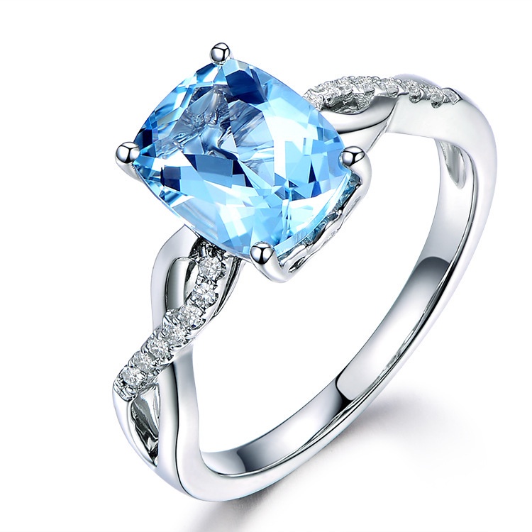 Cincin Sterling Silver 925 Dengan Batu Hias Biru Laut Untuk Wanita Ccb52