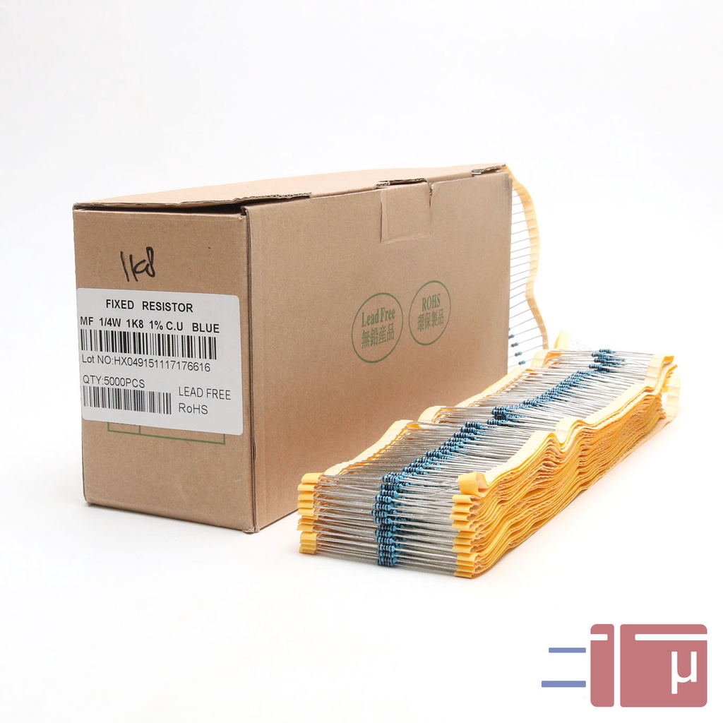 x10 Resistor 1K8 1.8K 1/4W Metal Film 1% Taiwan Kaki Tembaga