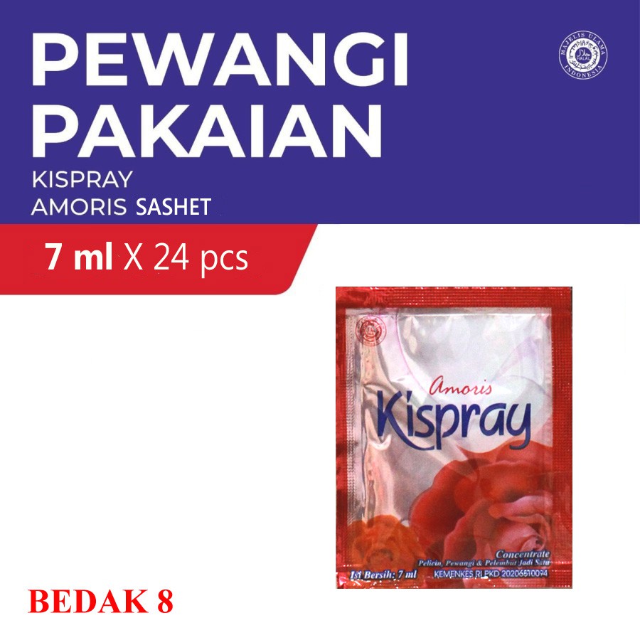 Kispray Sashet 7 ml X 24 pcs | Amoris |Violet | Bluis | Segeris/ Pelicin Pewangi Pelembut Pakaian