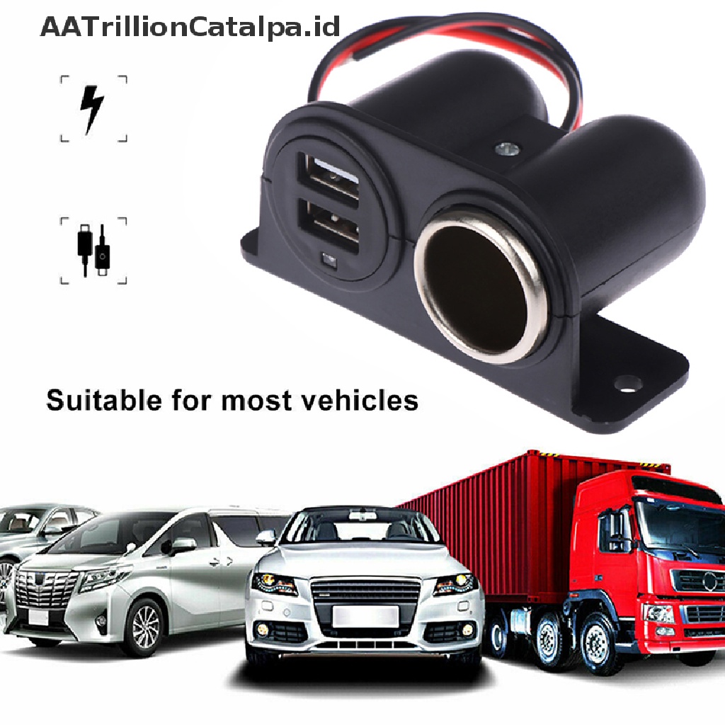 (AATrillionCatalpa) Power Outlet 12V / 24V Dengan 2 Port Charger USB Untuk Aksesoris Mobil