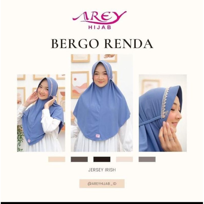 (CUCI GUDANG) AREY BERGO RENDA•• Hijab instan jilbab jersey khimar jersey