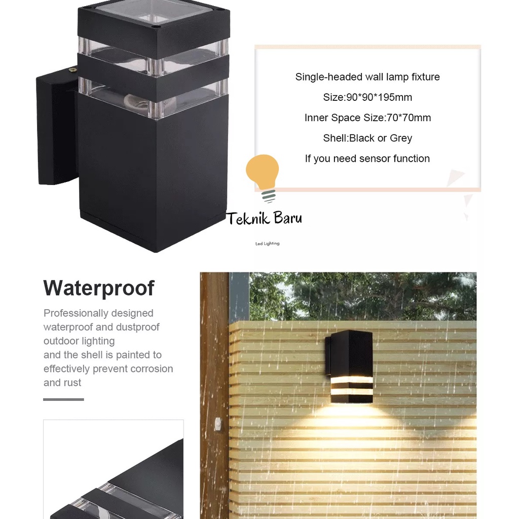 LAMPU DINDING KOTAK 1 ARAH / PILAR / TEMBOK WALL LAMP LED OUTDOOR MINIMALIS HIAS PAGAR DEKORASI