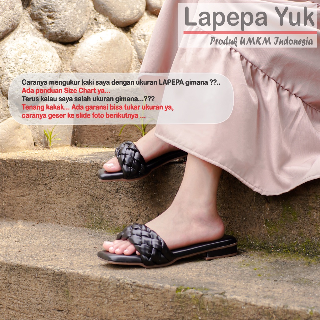 LAPEPA YUK - Sandal Wanita Teplek Selop ALEEA Sendal Slop Cewek Flat Slip On Tidak Licin Anti Slide Karet Jelly Promo Diskon Size 36 37 38 39 40 Sandal Casual Perempuan Warna BLACK Hitam Premium Original Kekinian Terbaru Shoes ORI Mall Official Store