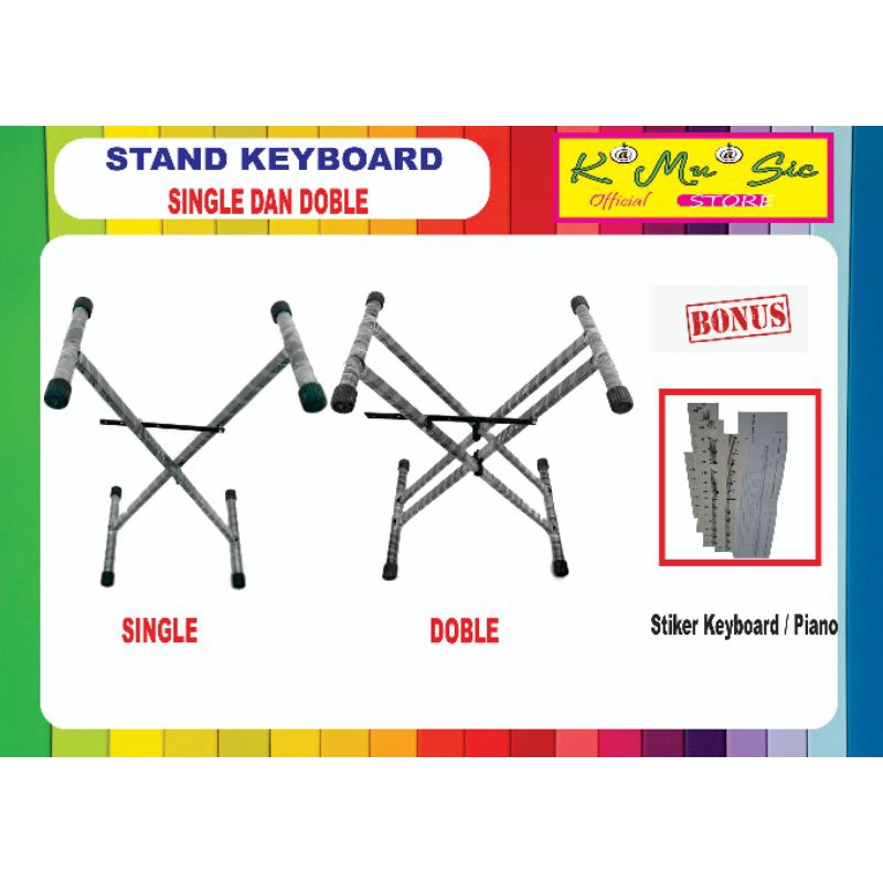 stand keyboard single atau double bonus stiker keyboard