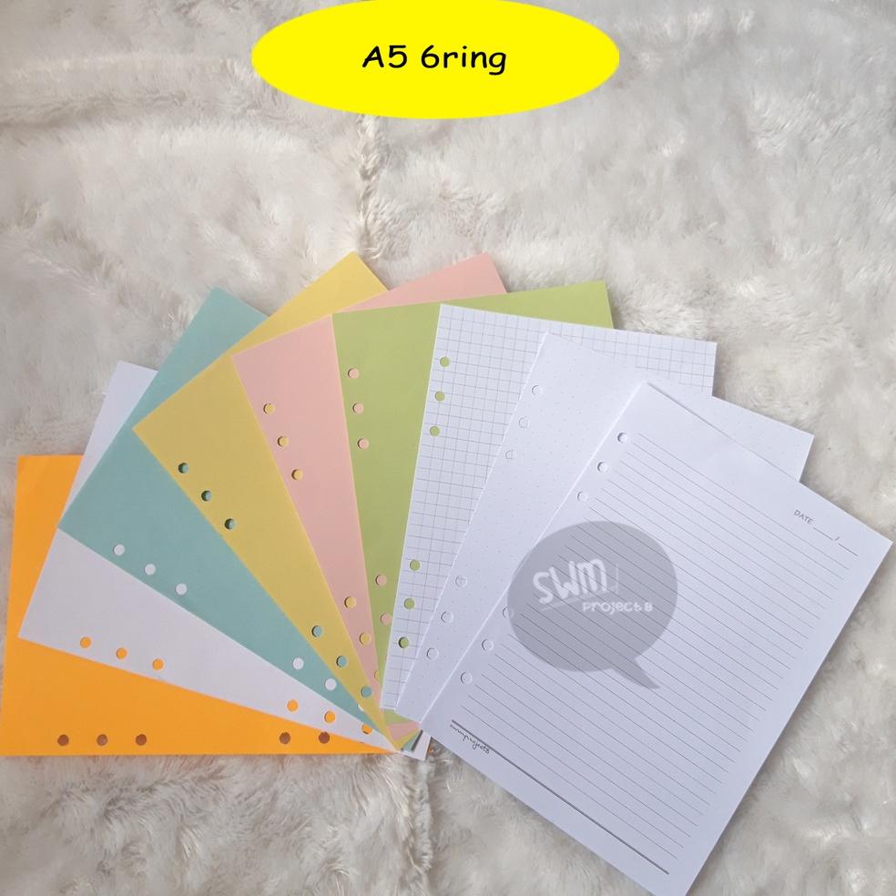 

[PRODUK TBIBK] A5 6ring - isi binder refill loose leaf kertas file filler color warna polos bergaris kotak titik IVZ