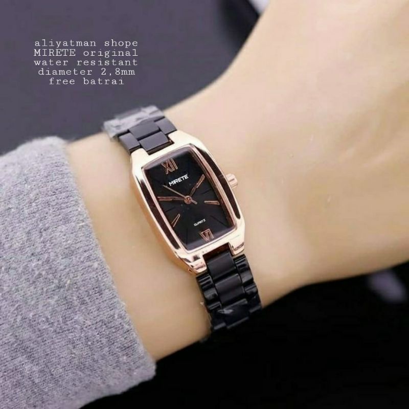 jam tangan wanita/cewek mirete terbaru rantai stainliss steel original model cantik kasual free batre cadangan bisa cod