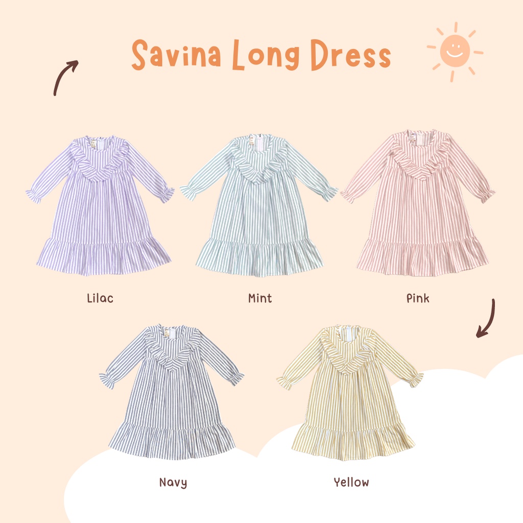 Yobebee Savina Long Dress Anak Perempuan Usia 2 3 4 6 7 Tahun Baju Gamis Anak Gaun Babydoll Korea Daster Kids Motif Stripe Garis Salur Katun Lembut Model Baju Casual Muslim Ngaji Anak Cewek