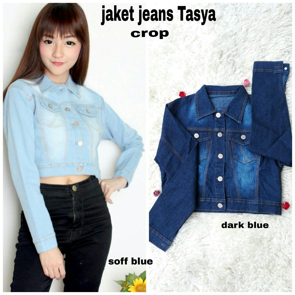 [Tasya crop RO] Jaket Wanita Jeans Biru Muda/Biru Tua