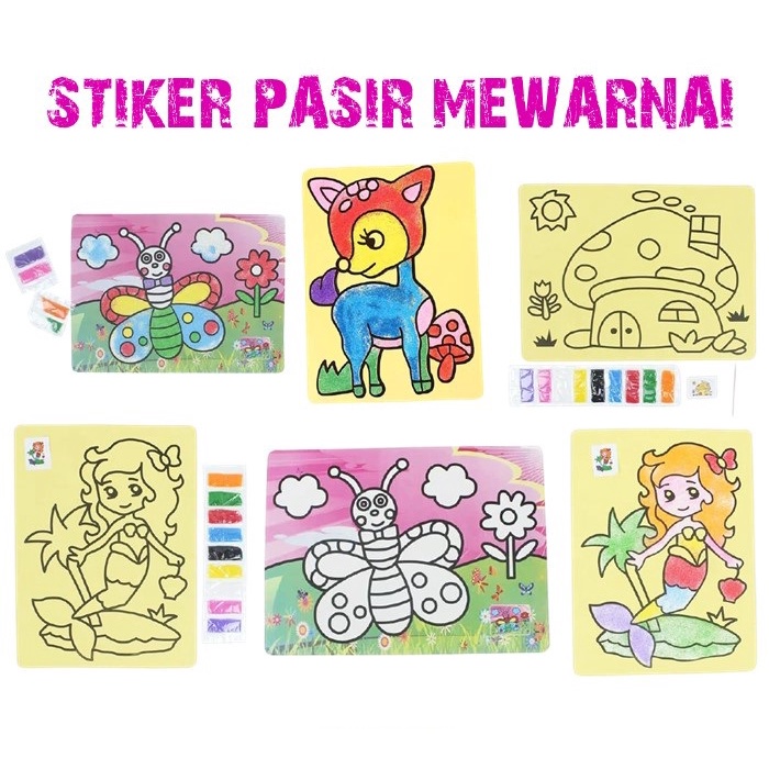 lukis gambar tempel pasir anak | mewarnai pasir | mainan edukasi stiker pasir anak| Mainan Sensori Anak