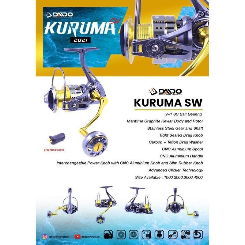 Reel Daido Kuruma 1000 2000 3000 4000 Power Handle Biasa dan Salt Water