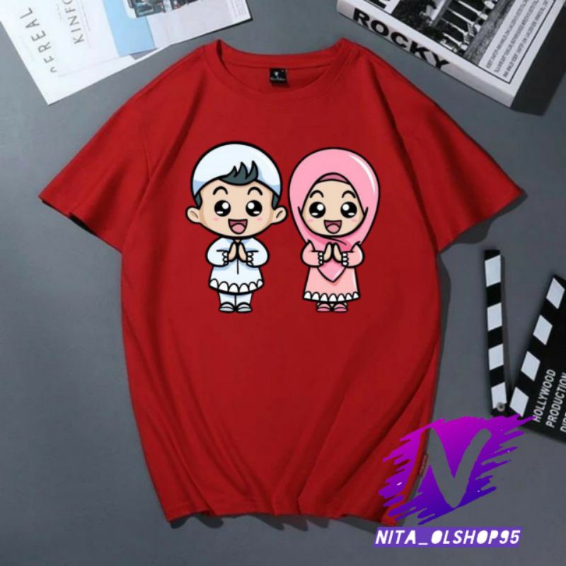 kaos hari raya baju kaos anak animasi hari raya idul Fitri dan idul adha