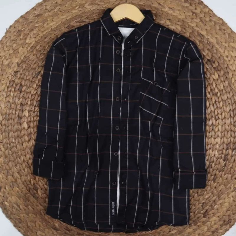 Kemeja Flanel Pria Kualitas Premium Lengan Panjang Size M - XL Unisex Exklusif (Distro) Flanel Super-Garis coklat putih