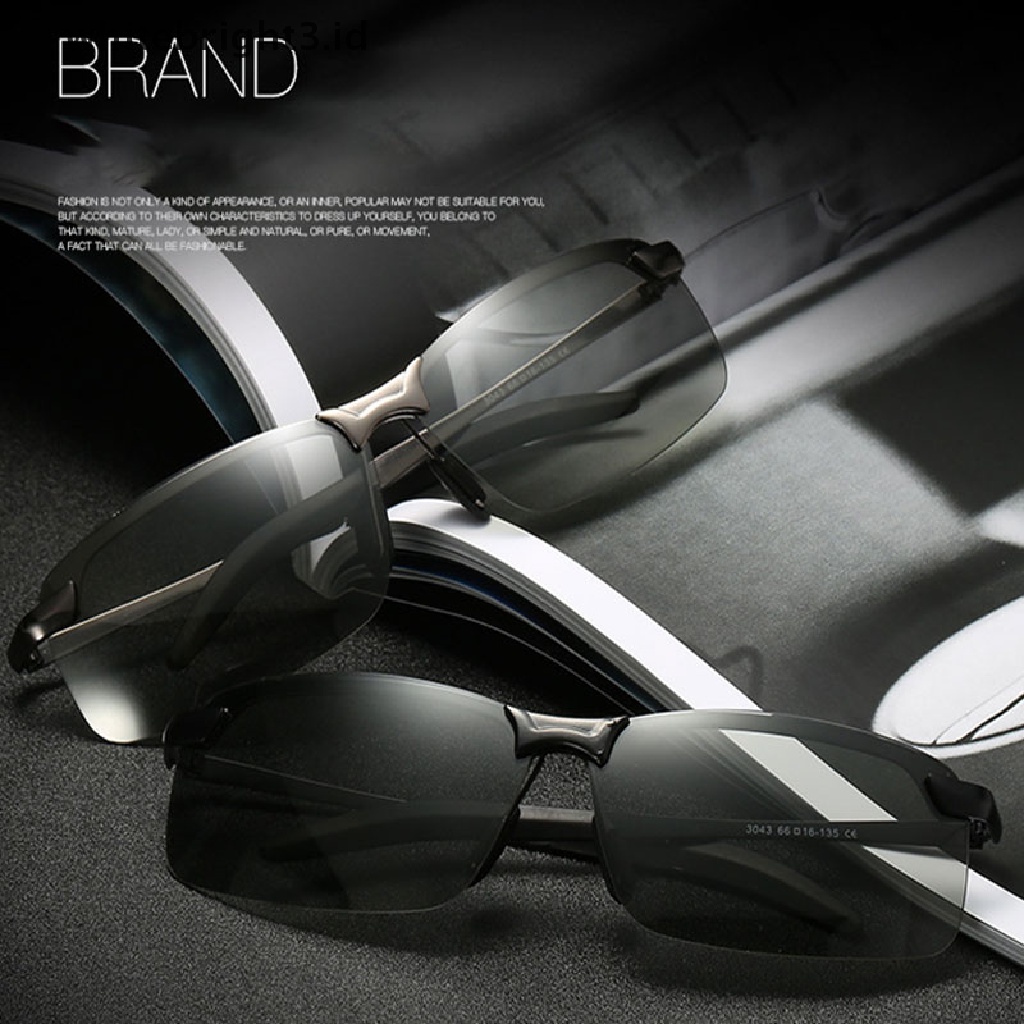 (whitebright3.id) Kacamata Hitam Polarized Photochromic Siang &amp; Malam Untuk Mengemudi / Memancing