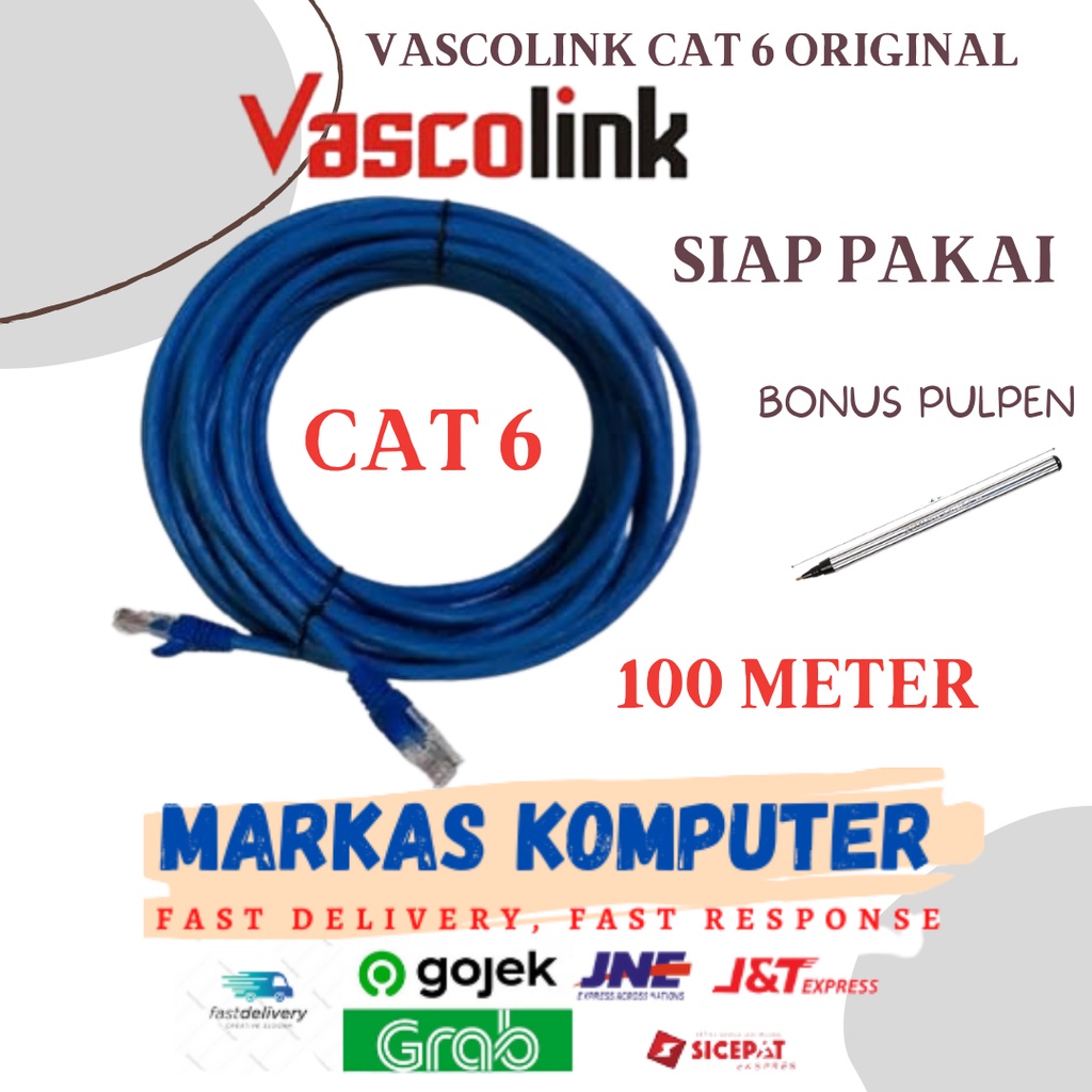 Kabel Lan Cat 6 VASCOLINK 100 meter Siap Pakai