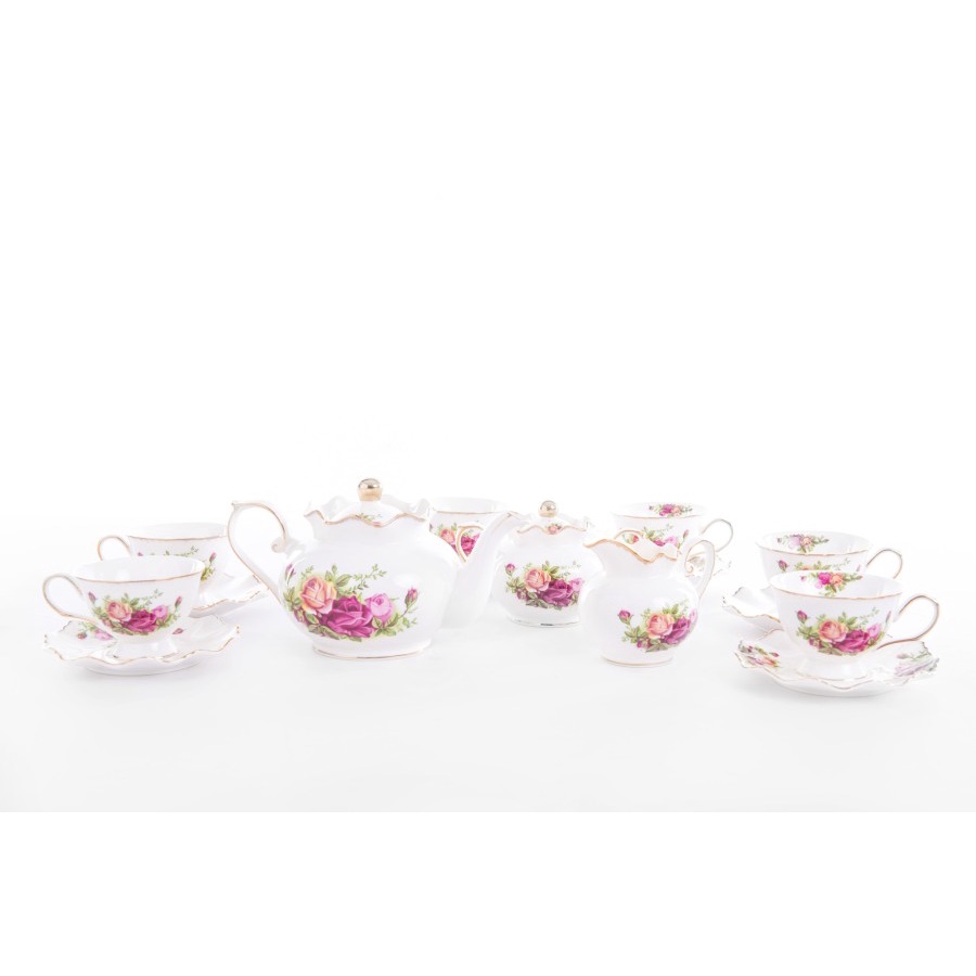 TEA SET KERAMIK CAPODIMONTE ROSE WHITE 17 PCS