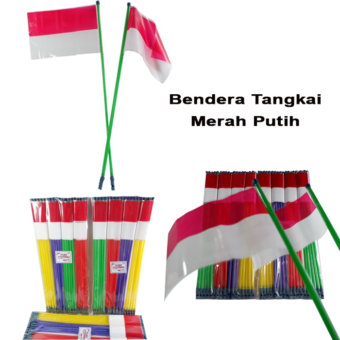 Bendera Tongkat Tangkai Merah Putih Plastik - Bendera Plastik Merah Putih Tangkai Pluit Bendera Hiasan Peringatan Dirgahayu Kemerdekaan 17an Agustusan 1 PAK 20 PCS