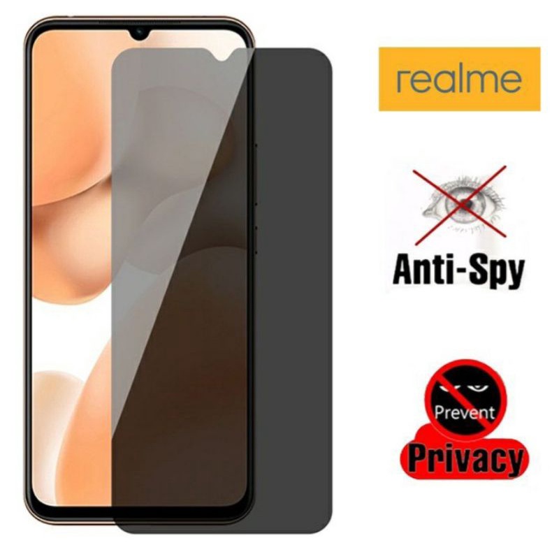 Tempered Glass Anti Spy Realme C1 C2 C3 C11 C12 C15 C17 C20 C20A C21 C21Y C25 C25S C25Y C30 C31 C33 C35 C55 Anti Gores Anti Spy Privacy Full Layar