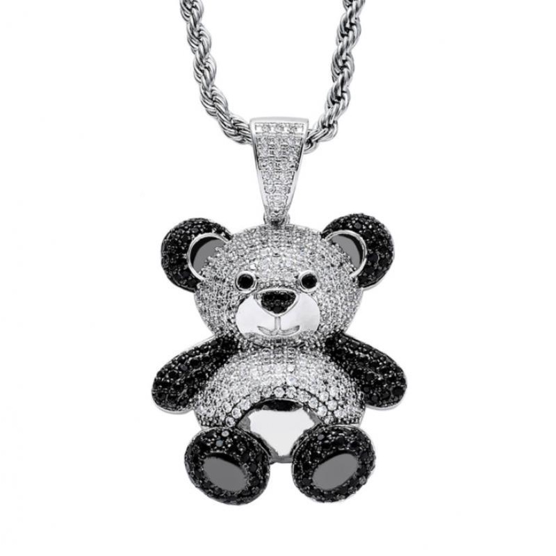 Kalung Dengan Liontin Bentuk Panda Aksen Zircon Gaya Hip Hop Untuk Wanita