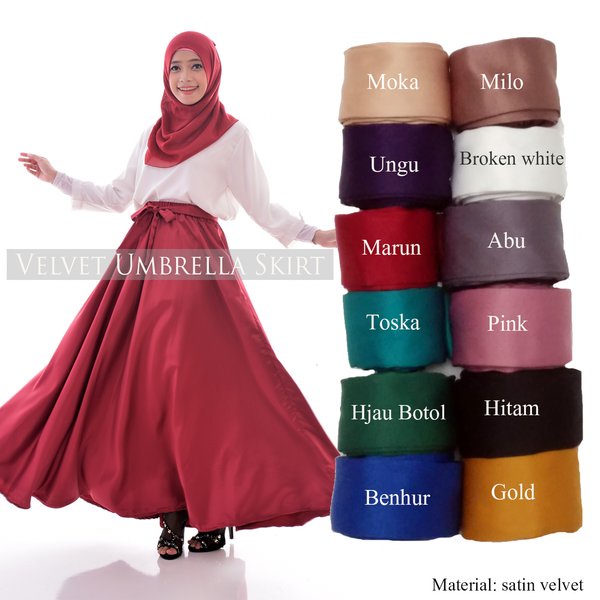 COD - Rok Panjang Payung Wanita Muslim Pesta Velvet Umbrella Skirt - Abeela