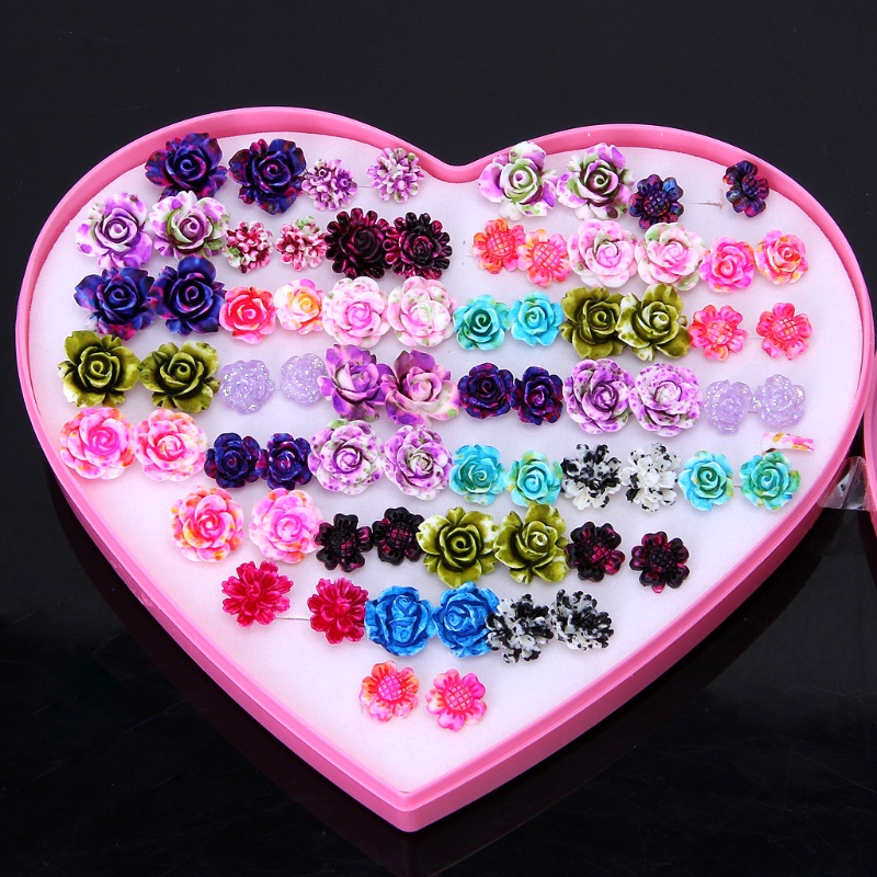 SIY  Rose Flower Stud Earring Set For Women Small Earring Jewelry 36 pairs Random Mix