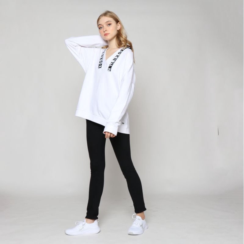 DK Putih Polos - Sweater Hoodie Wanita - V Neck Outer PD8/HBCDE