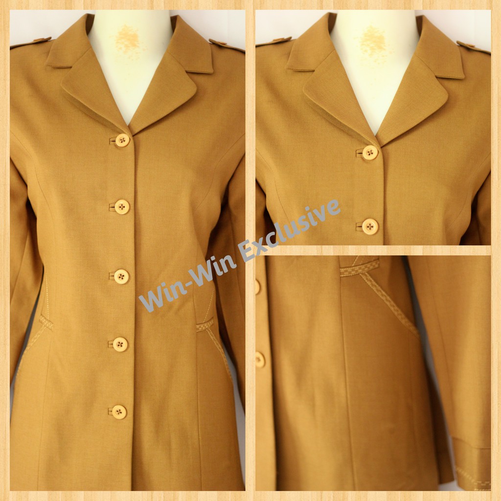 Win Win - Set Blazer Kantor Dinas Wanita PNS Warna Khaki dengan Kombinasi Bordir