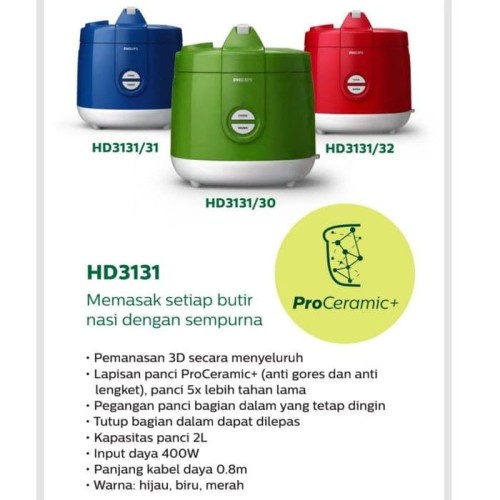 RICE COOKER PHILIPS HD 3131 2 LITER PRO CERAMIC GARANSI RESMI