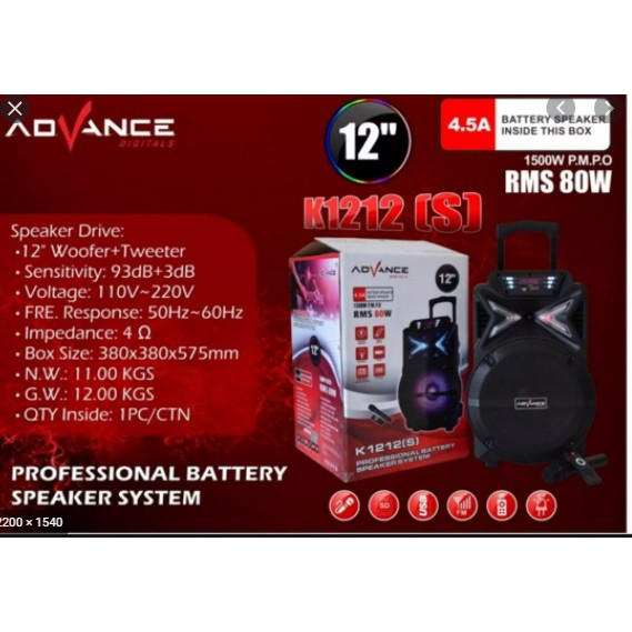 (PENGIRIMAN KHUSUS OJEK ONLINE) Speaker Advance 12 Inch K1212A