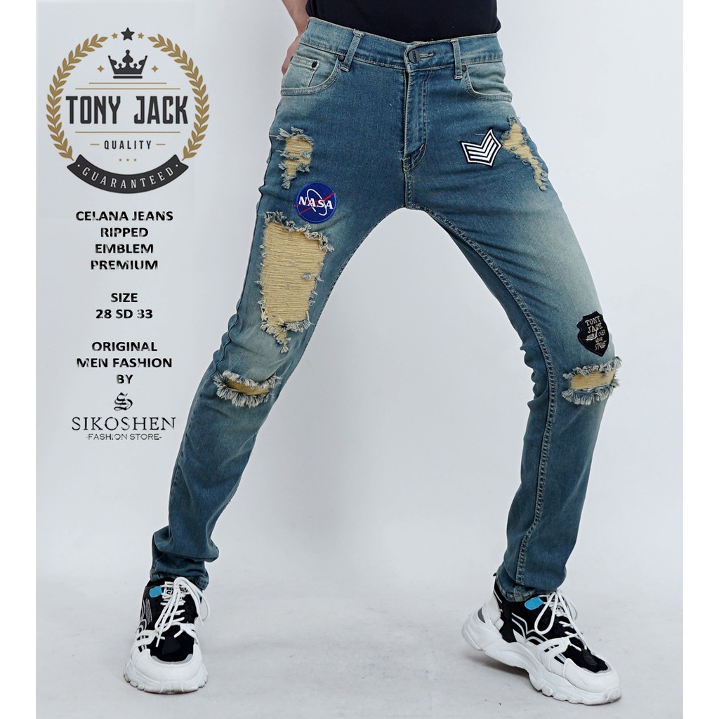 Celana Jeans Pria Sobek Medium Blue Original TONY JACK Model Slimfit Celana Jeans Pria Distro