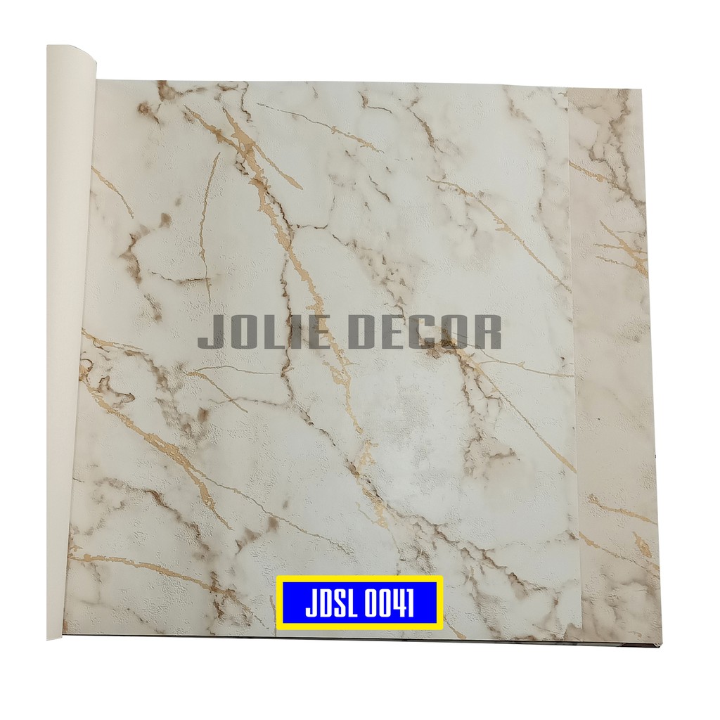Wallpaper Dinding Vinyl Motif Marmer Polos Cream Corak Emas