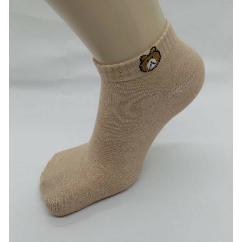 kaos kaki pendek matakaki motif beruang kaos kaki wanita dewasa motif brown/panda bahan lembut termurah-Crem