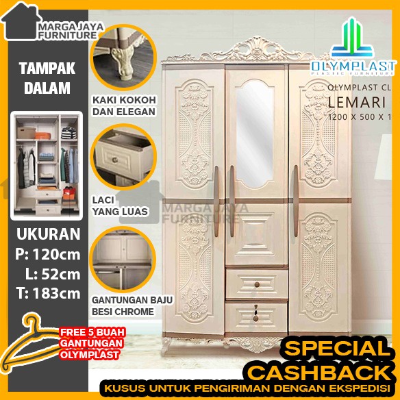 Lemari Plastik Olymplast 3 Pintu KUSUS LUAR KOTA OTC 3 PL St 2 Classic Olympic Pakaian