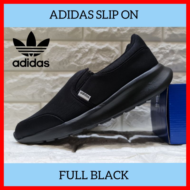 SEPATU ADIDAS_SLIP ON HITAM PRIA DAN WANITA SIZE 31 - 44 UNISEX / SEPATU SEKOLAH ANAK REMAJA DEWASA / SEPATU KULIAH KERJA KASUAL COWOK CEWEK COUPLE MADE IN VIETNAM / SNEAKERS KASUAL PROMO