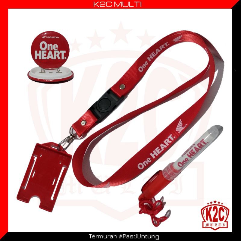 

Paket Bundling Atribut Honda Gantungan Kalung Tali Pin Pulpen Tempat ID Card One Heart 4 Pcs