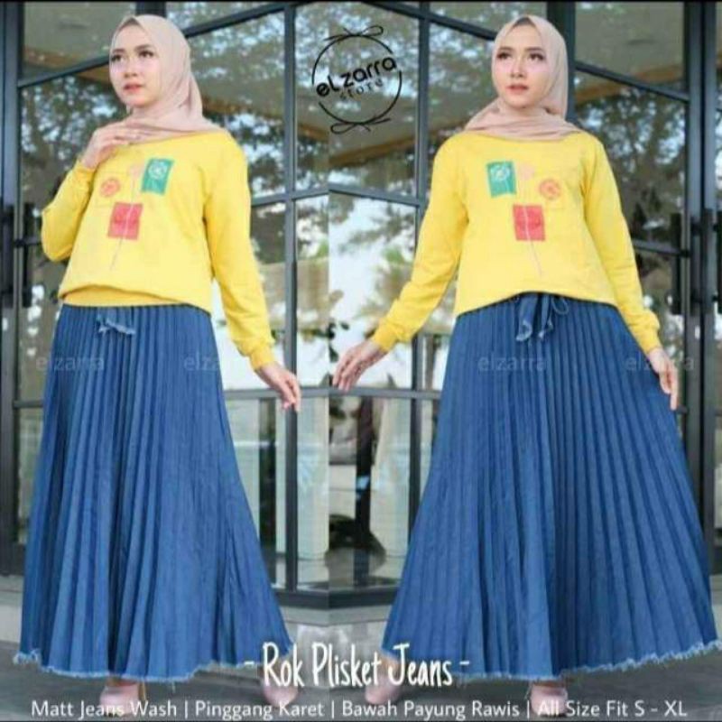 ROK PLISKET JEANS// MAXI SKIRT PLEATED//ROK PLISKET PREMIUM