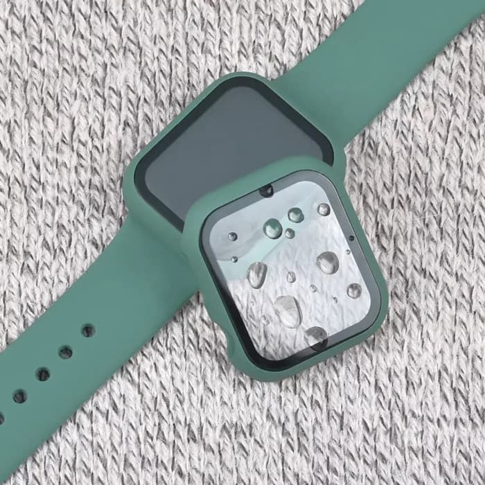 Casing Apple Watch Case dengan Pelindung Layar Kaca Tempered Desain 2-in-1 Cakupan Penuh Matte Hard