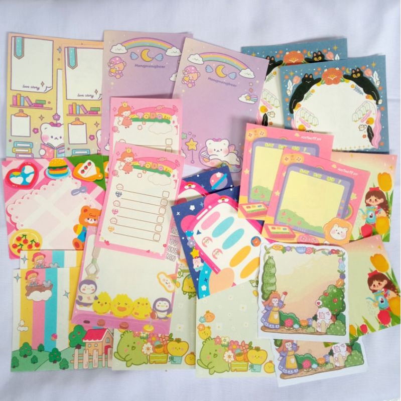 

memo kit (50pcs) for deco penpal and journaling random /mix cute paper memopad motif sesuai foto^^