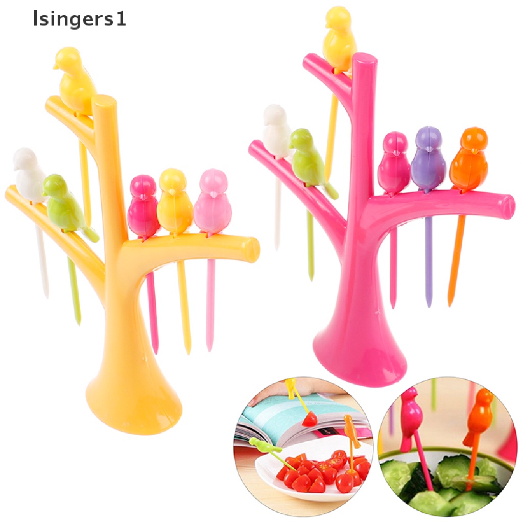 (lsingers1) Set Garpu Buah / Sayuran / Dessert Bentuk Pohon / Burung Bahan Plastik Untuk Anak