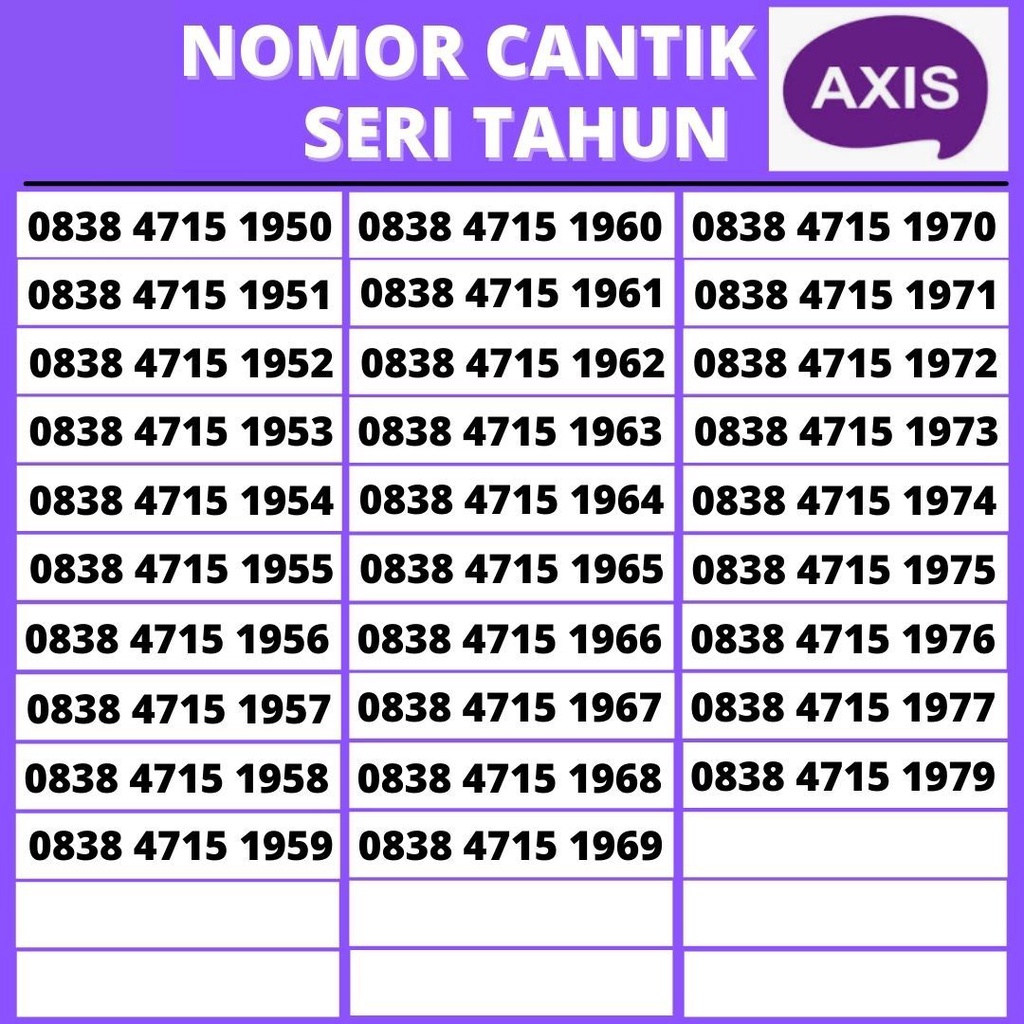 NOMOR CANTIK AXIS SERI TAHUN