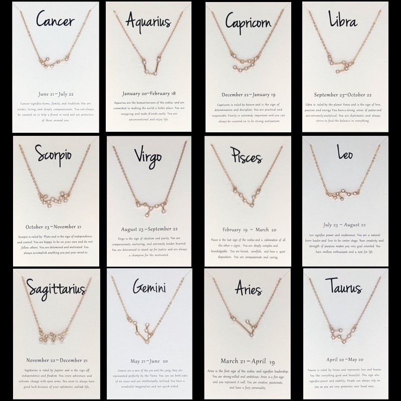 12 Constellation Gold Pendent Necklaces Trendy Shiny Crystal Star Zodiac Sign Female Elegant Silver Color Choker Necklaces Jewelry Wholesale