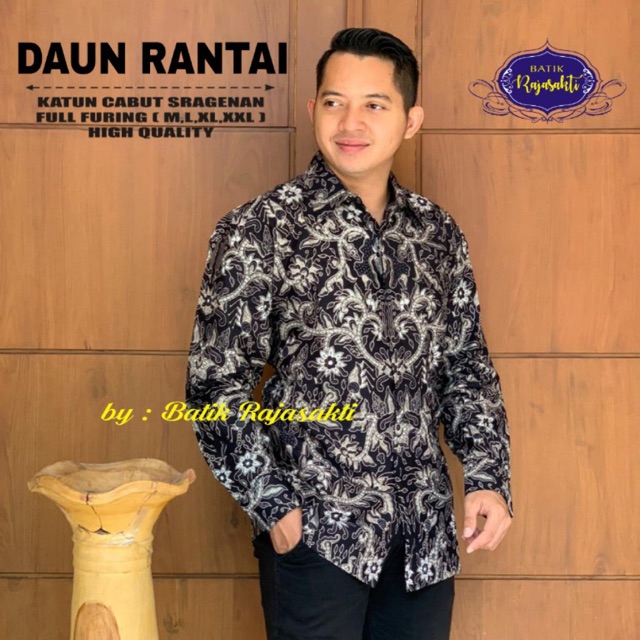 Kemeja Batik Lengan Panjang DAUN RANTAI Katun Cabut Full Furing Murah