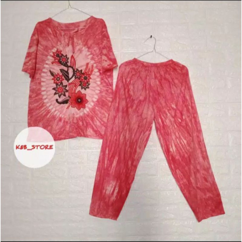 BAJU TIDUR WANITA NYAMAN MURAH - SETELAN TIE DYE - SET KAOS DAN CELANA PANJANG - BAJU RUMAH - MOTIF