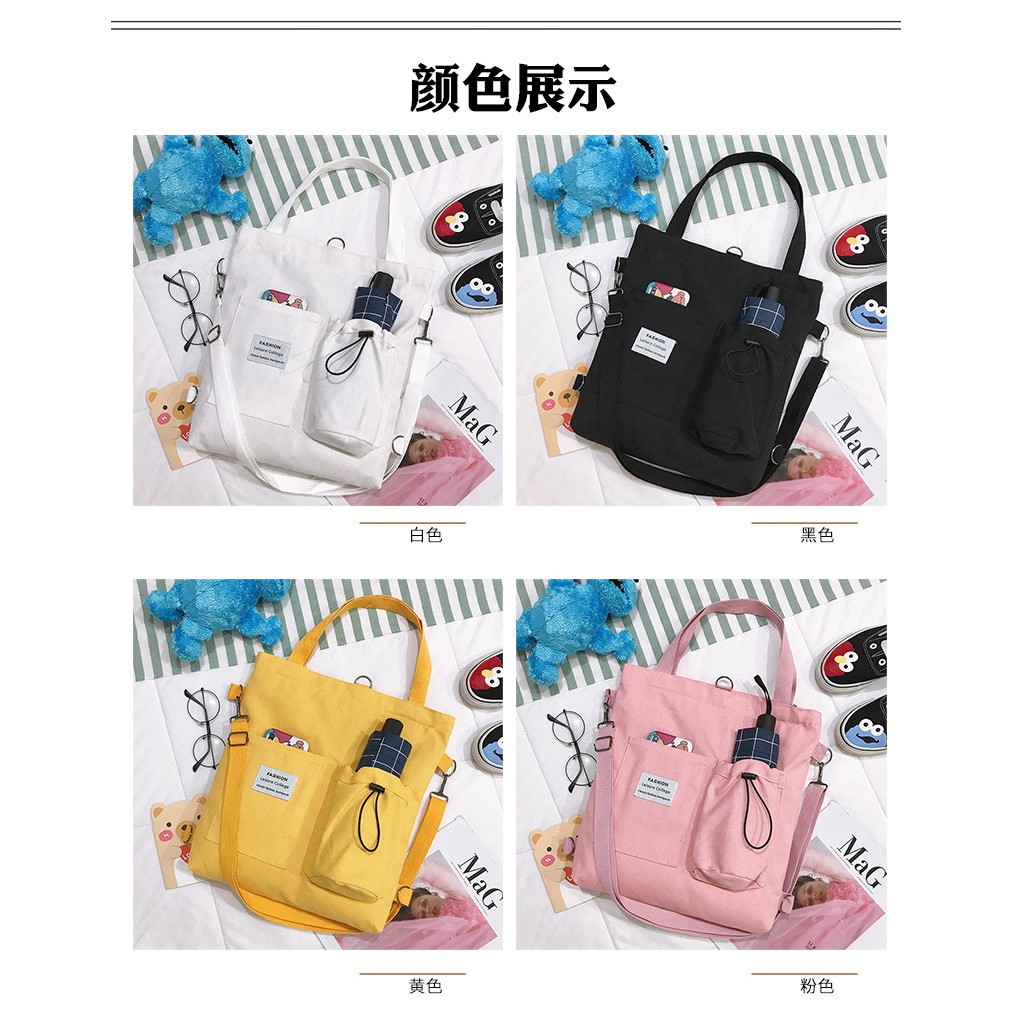 TC-110 tas canvas wanita tote bag selempang besar sekolah kampus import korea jepang