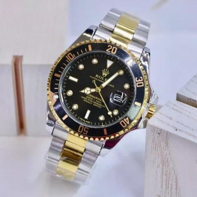 RECOMENDED JAM TANGAN PRIA ROLEX SUBMARINER RANTAI COMBI GOLD BLACK KW SUPER