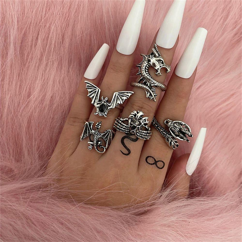 5pcs Cincin Gaya Punk Boho Gothic Hip Hop Untuk Wanita