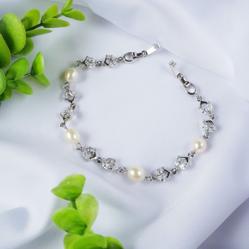 Gelang Mutiara Air Tawar Asli dari Lombok Rhodium Plating 158